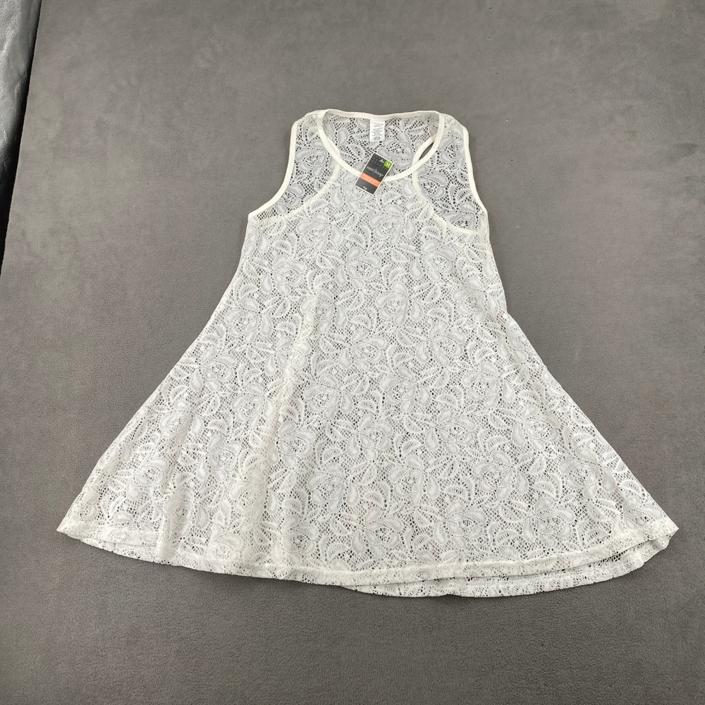 West Loop Womens White Lace Swim Cover-Up Dress Floral Racerback Size Medium NWT